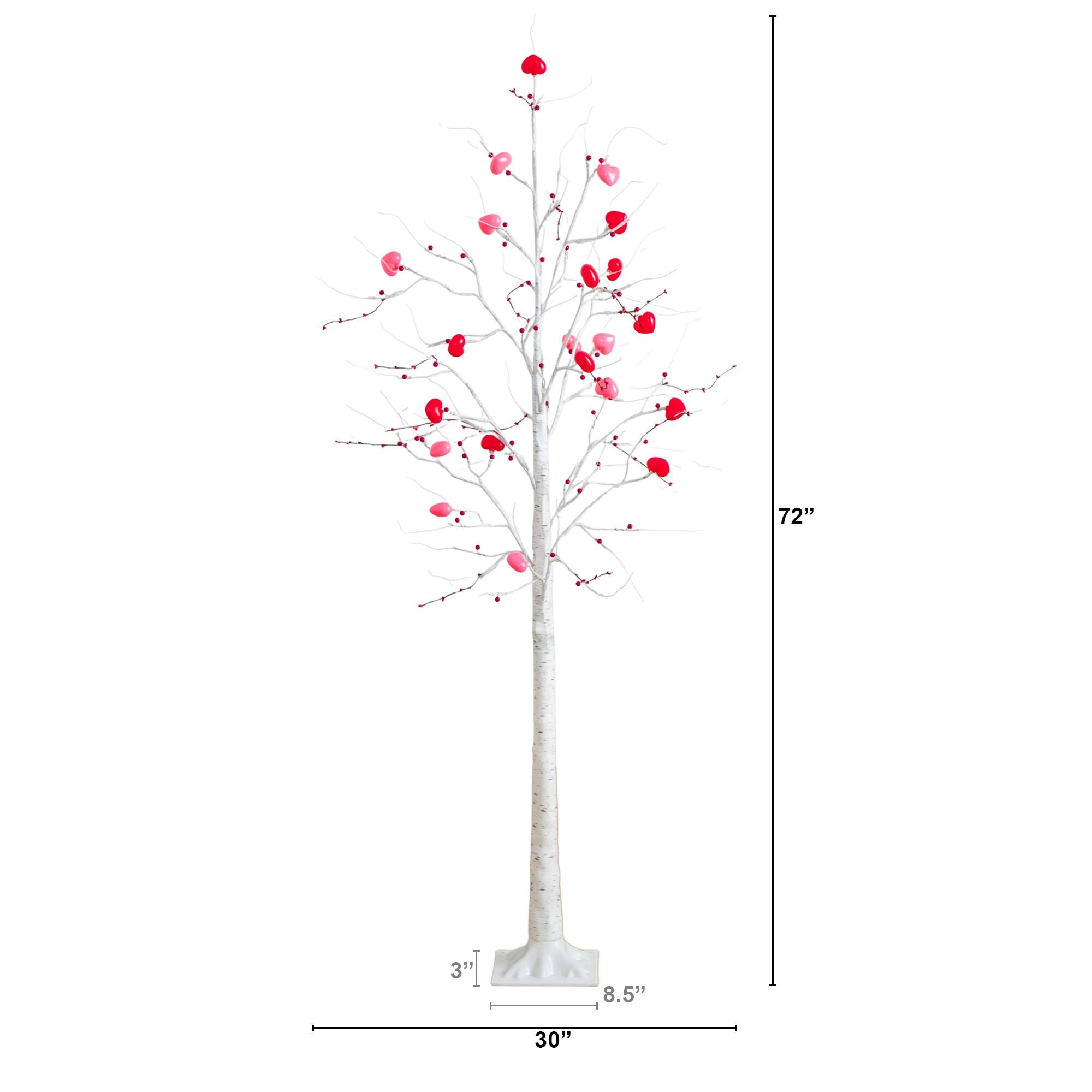 6ft. Pre-Lit Artificial Valentine's Day Twig Tree with 96 Heart Shaped LED Lights and Red Berries
